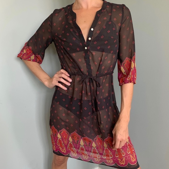 XS/S Boho See-Thru Casual Shirtdress Coverup